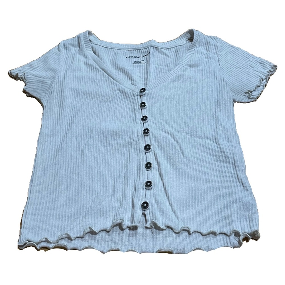 extra small semi cropped white american eagle shirt sleeve shirt